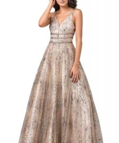 Dancing Queen - 2741 Embellished Deep V-neck A-line Gown