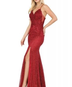 Dancing Queen - 2896 Embroidered V-neck Trumpet Dress