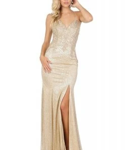 Dancing Queen - 2896 Embroidered V-neck Trumpet Dress