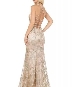 Dancing Queen - 2901 Embellished Deep V-neck Trumpet Dress 8 Dancing Queen - 2901 Embellished Deep V-neck Trumpet Dress