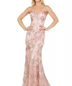 Dancing Queen - 2901 Embellished Deep V-neck Trumpet Dress 9 Dancing Queen - 2901 Embellished Deep V-neck Trumpet Dress