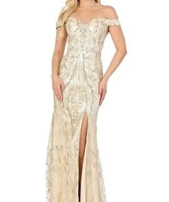 Dancing Queen - 2902 Embellished Off-Shoulder Trumpet Dress