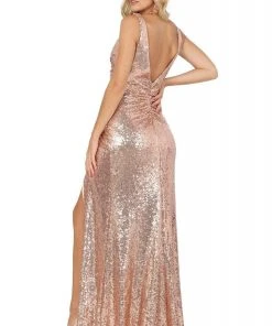 Dancing Queen - 2907 Sleeveless V Neck Allover Sequin Fitted Prom Gown