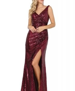 Dancing Queen - 2907 Sleeveless V Neck Allover Sequin Fitted Prom Gown 10 Dancing Queen - 2907 Sleeveless V Neck Allover Sequin Fitted Prom Gown