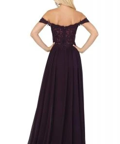 Dancing Queen - 2933 Beaded Lace Applique Bodice High Slit Prom Dress