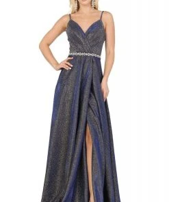 Dancing Queen - 2955 Deep V-neck Pleated A-line Dress