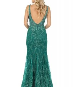 Dancing Queen - 2963 Embellished Deep V-neck Trumpet Dress 7 Dancing Queen - 2963 Embellished Deep V-neck Trumpet Dress
