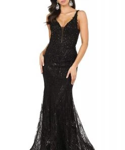 Dancing Queen - 2963 Embellished Deep V-neck Trumpet Dress 8 Dancing Queen - 2963 Embellished Deep V-neck Trumpet Dress