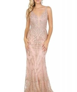 Dancing Queen - 2963 Embellished Deep V-neck Trumpet Dress 9 Dancing Queen - 2963 Embellished Deep V-neck Trumpet Dress