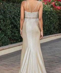 Dancing Queen 2981 - Glittered Deep V-neck Long Gown