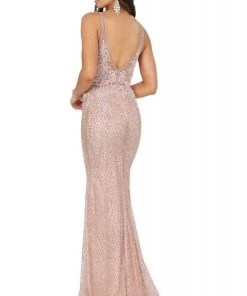 Dancing Queen - 2985 Embellished Deep V-neck Trumpet Dress 7 Dancing Queen - 2985 Embellished Deep V-neck Trumpet Dress