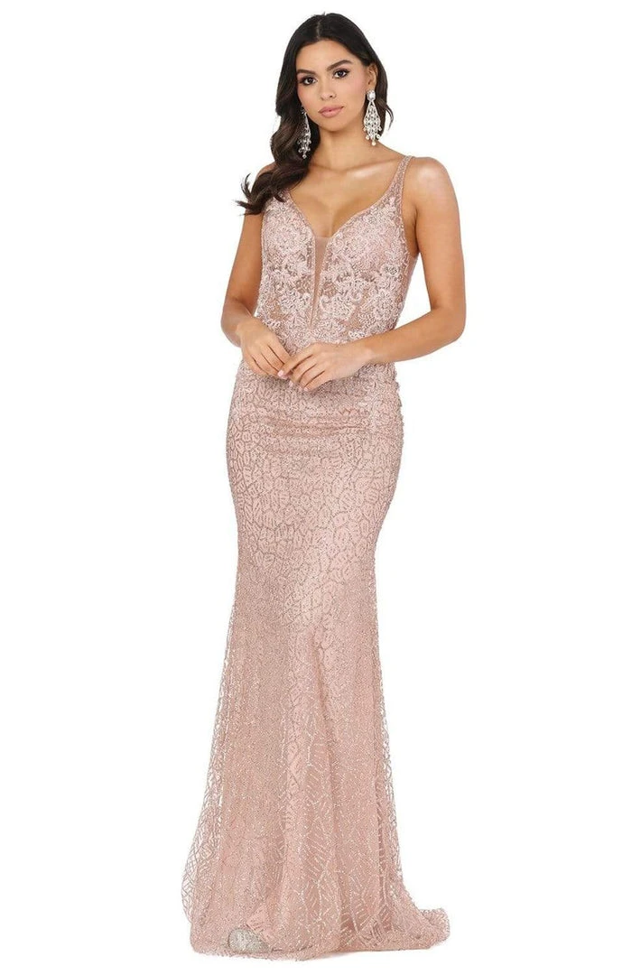 Dancing Queen - 2985 Embellished Deep V-neck Trumpet Dress 3 Dancing Queen - 2985 Embellished Deep V-neck Trumpet Dress