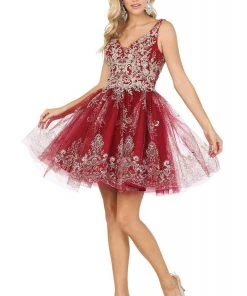 Dancing Queen - 3237 Sleeveless V Neck Lace Applique Cocktail Dress 8 Dancing Queen - 3237 Sleeveless V Neck Lace Applique Cocktail Dress