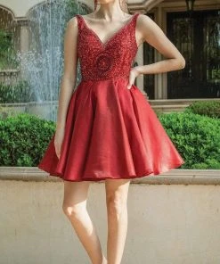 Dancing Queen - 3270 V-Neck A-Line Cocktail Dress