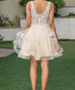 Dancing Queen 3273 - Lace V-Neck Ruffled Cocktail Dress