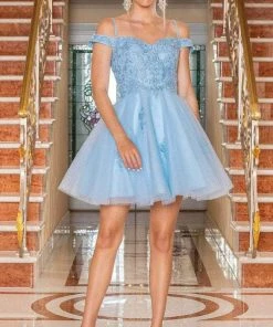 Dancing Queen 3302 - Embroidered Cold Shoulder Cocktail Dress