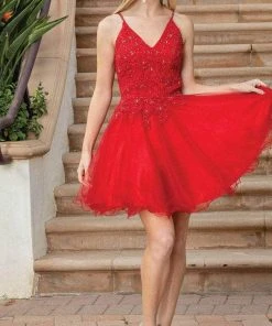 Dancing Queen 3303 - Embroidered V-Neck Tulle Cocktail Dress