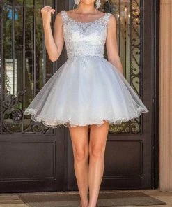 Dancing Queen 3304 - Embroidered Scoop A-Line Cocktail Dress