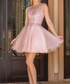 Dancing Queen 3304 - Embroidered Scoop A-Line Cocktail Dress