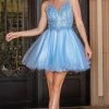 Dancing Queen 3308 - V-Neck Curled A-Line Cocktail Dress