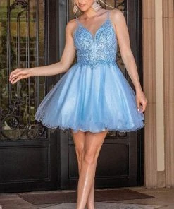 Dancing Queen 3308 - V-Neck Curled A-Line Cocktail Dress