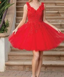 Dancing Queen 3309 - Floral Detailed Tulle Cocktail Dress 7 Dancing Queen 3309 - Floral Detailed Tulle Cocktail Dress