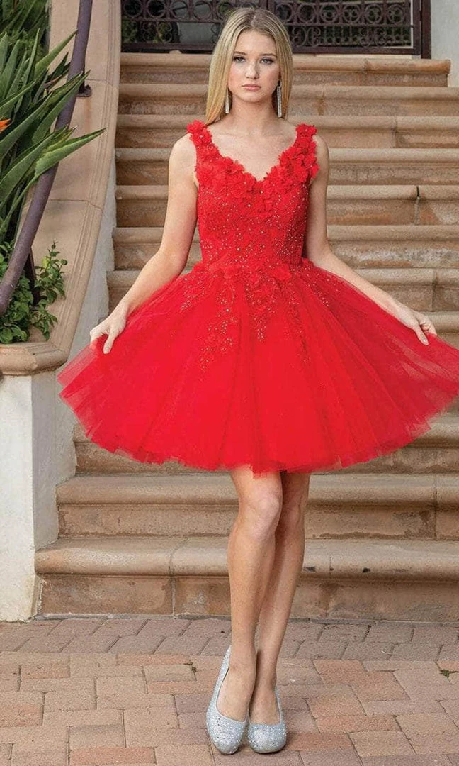 Dancing Queen 3309 - Floral Detailed Tulle Cocktail Dress 5 Dancing Queen 3309 - Floral Detailed Tulle Cocktail Dress