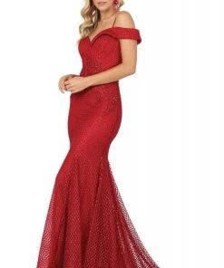 Dancing Queen - 4043 Embroidered Off-Shoulder Trumpet Dress