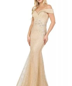 Dancing Queen - 4043 Embroidered Off-Shoulder Trumpet Dress