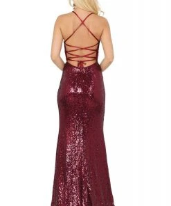 Dancing Queen - 4056 Sequined Deep V-neck Sheath Dress
