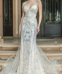 Dancing Queen 4220 - Embroidered Sleeveless Deep V-neckline Prom Dress