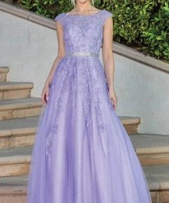 Dancing Queen 4245 - Embroidered Bateau Neck Prom Dress