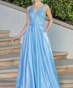 Dancing Queen 4260 - Embroidered Sleeveless V-neck Prom Dress