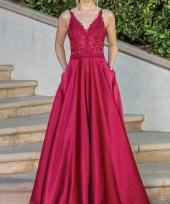 Dancing Queen 4260 - Embroidered Sleeveless V-neck Prom Dress