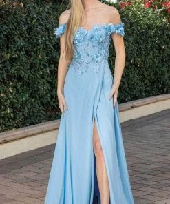 Dancing Queen 4268 - Floral Detailed Off Shoulder Prom Dress