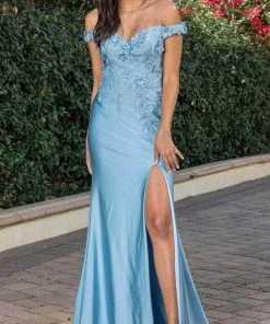 Dancing Queen 4291 - Off- Shoulder Floral Applique Long Dress