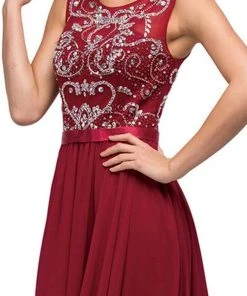 Dancing Queen - 8736 Jewel Detailed Illusion A-Line Long Dress 7 Dancing Queen - 8736 Jewel Detailed Illusion A-Line Long Dress