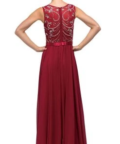 Dancing Queen - 8736 Jewel Detailed Illusion A-Line Long Dress 8 Dancing Queen - 8736 Jewel Detailed Illusion A-Line Long Dress