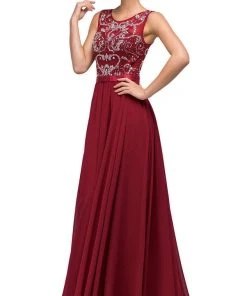 Dancing Queen - 8736 Jewel Detailed Illusion A-Line Long Dress
