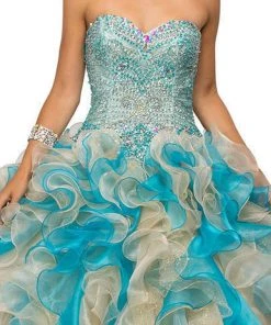 Dancing Queen - 8947 Shimmering Strapless Ruffled Quinceanera Ballgown