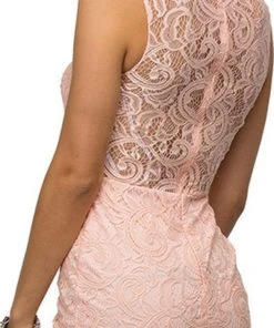 Dancing Queen - 9099 Sheer Lace Appliqued Sheath Homecoming Dress 14 Dancing Queen - 9099 Sheer Lace Appliqued Sheath Homecoming Dress