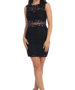 Dancing Queen - 9099 Sheer Lace Appliqued Sheath Homecoming Dress 17 Dancing Queen - 9099 Sheer Lace Appliqued Sheath Homecoming Dress