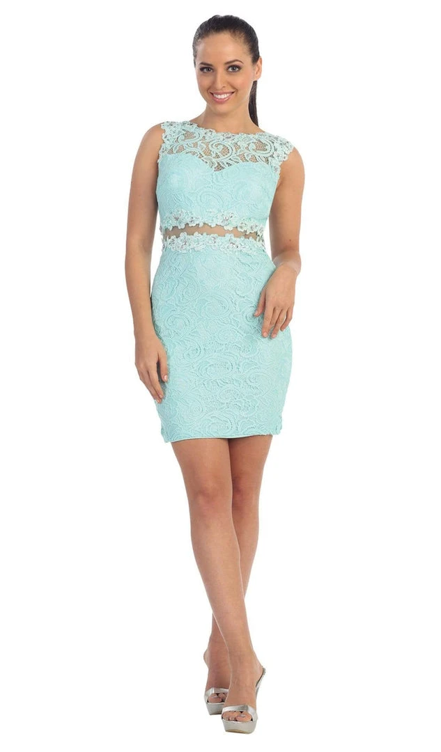 Dancing Queen - 9099 Sheer Lace Appliqued Sheath Homecoming Dress 8 Dancing Queen - 9099 Sheer Lace Appliqued Sheath Homecoming Dress