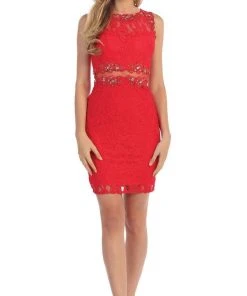 Dancing Queen - 9099 Sheer Lace Appliqued Sheath Homecoming Dress 16 Dancing Queen - 9099 Sheer Lace Appliqued Sheath Homecoming Dress