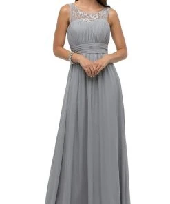 Dancing Queen - 9111 Ruched Illusion Lace Scoop Chiffon Prom Dress