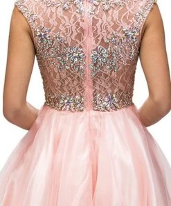 Dancing Queen - 9149 Cap Sleeve Crystal Beaded Cocktail Dress