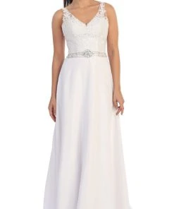 Dancing Queen - 9176 V-neck Lace Evening Gown