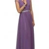 Dancing Queen - 9182 Illusion Cap Sleeve Pleated V-Neck Chiffon Evening Dress