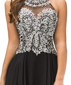 Dancing Queen - 9233 Jewel Adorned Illusion Chiffon Prom Dress