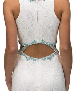 Dancing Queen - 9271 Sleeveless Jewel Neck Lace Cutout Prom Dress